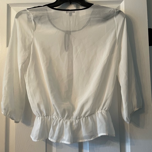 Lily Rose Size Medium Sheer White Long Sleeve Peplum Blouse with Black Lace - Picture 3 of 6